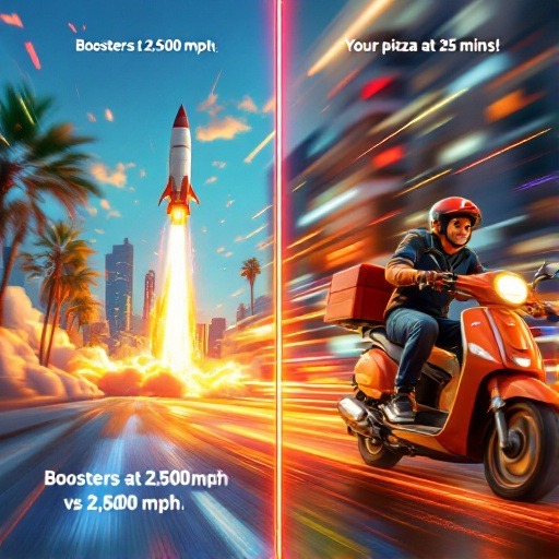 Boosters at 2,500 mph, your pizza in 25 minutes